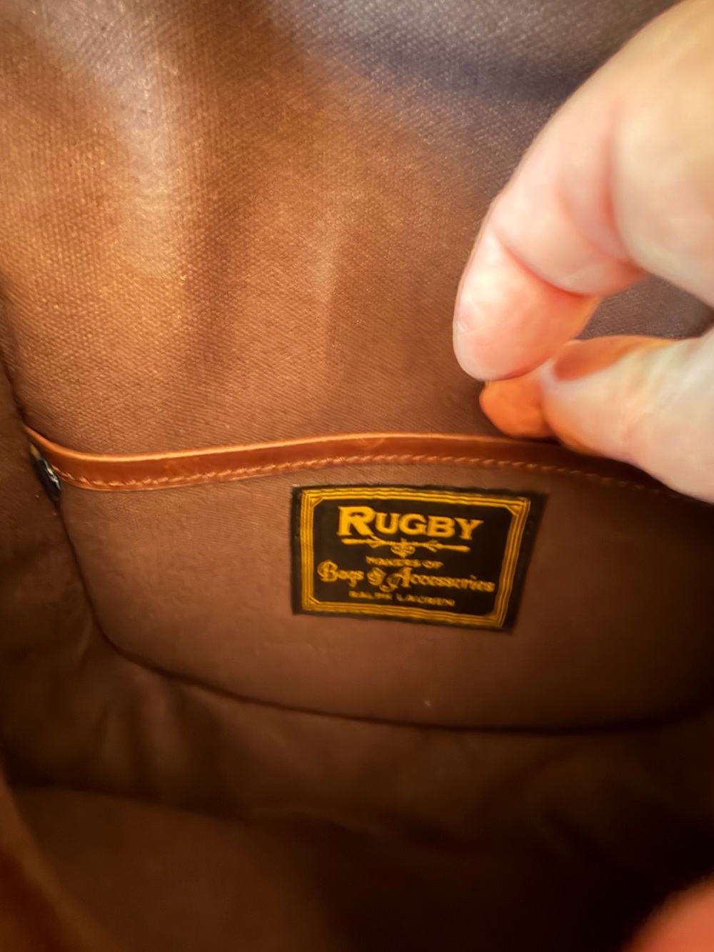 Ralph Lauren VintageToast Color  Leather Crossbody with Canvas Strap Rugby - Picture 5 of 8